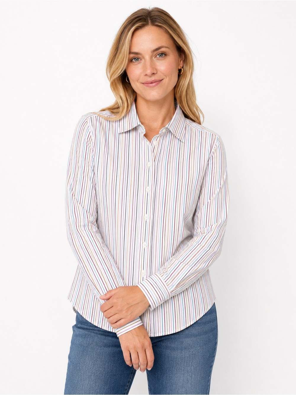 Faconnable Women’s M Striped Button Down Shirt Made Hong Kong France Vintage 90s